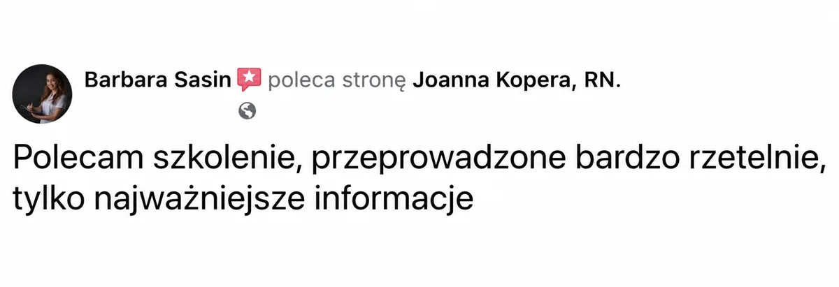 Opinia o szkoleniu lub zabiegu u Joanny Kopery