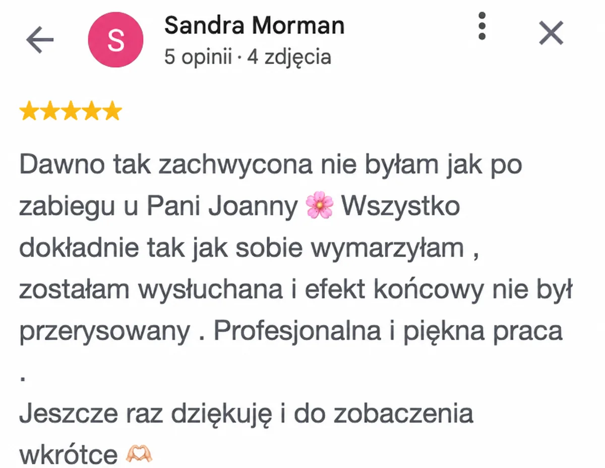 Opinia o szkoleniu lub zabiegu u Joanny Kopery
