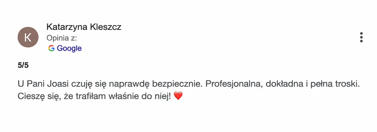 Opinia o szkoleniu lub zabiegu u Joanny Kopery