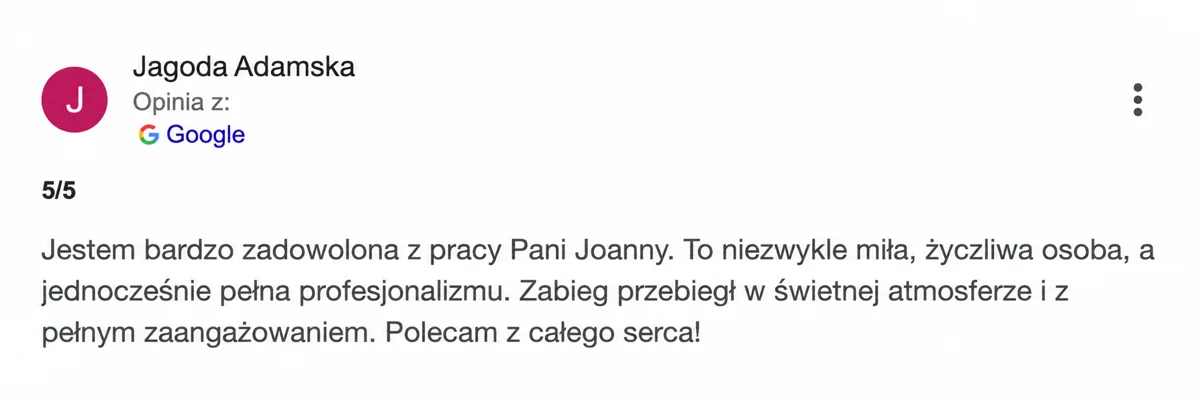 Opinia o szkoleniu lub zabiegu u Joanny Kopery
