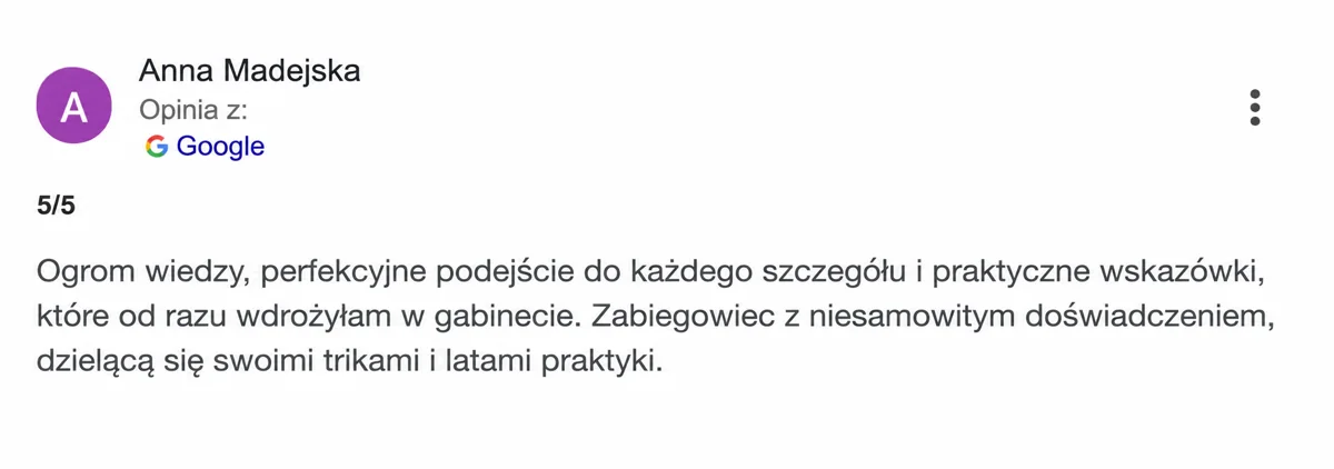 Opinia o szkoleniu lub zabiegu u Joanny Kopery
