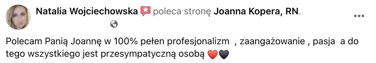 Opinia o szkoleniu lub zabiegu u Joanny Kopery