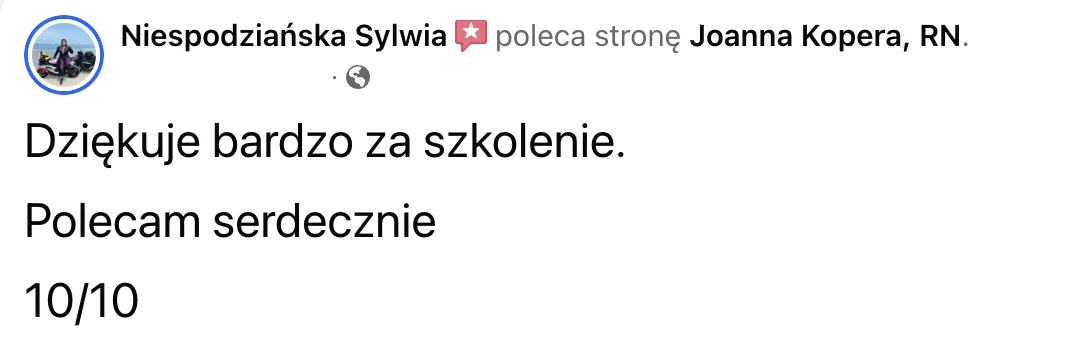 Opinia o szkoleniu lub zabiegu u Joanny Kopery